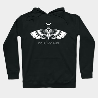 Moth Traditional Tattoo Bible Verse Matthew 6:19 Hoodie